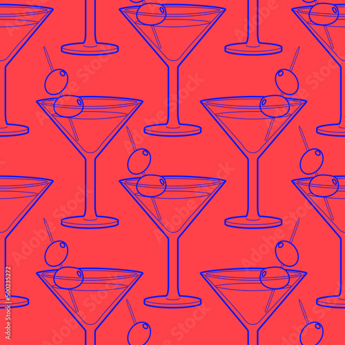 Vector bar cocktail and drink seamless pattern. Vector line art illustration