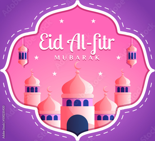 eid al-fitr paper style greeting card 