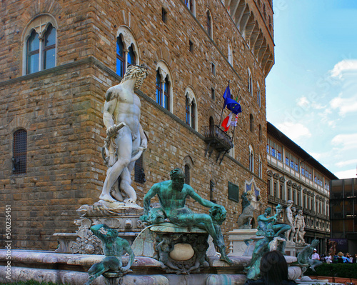  View on the famous fountain of Neptune on Piazza della Signoria in Florence, Italy photo