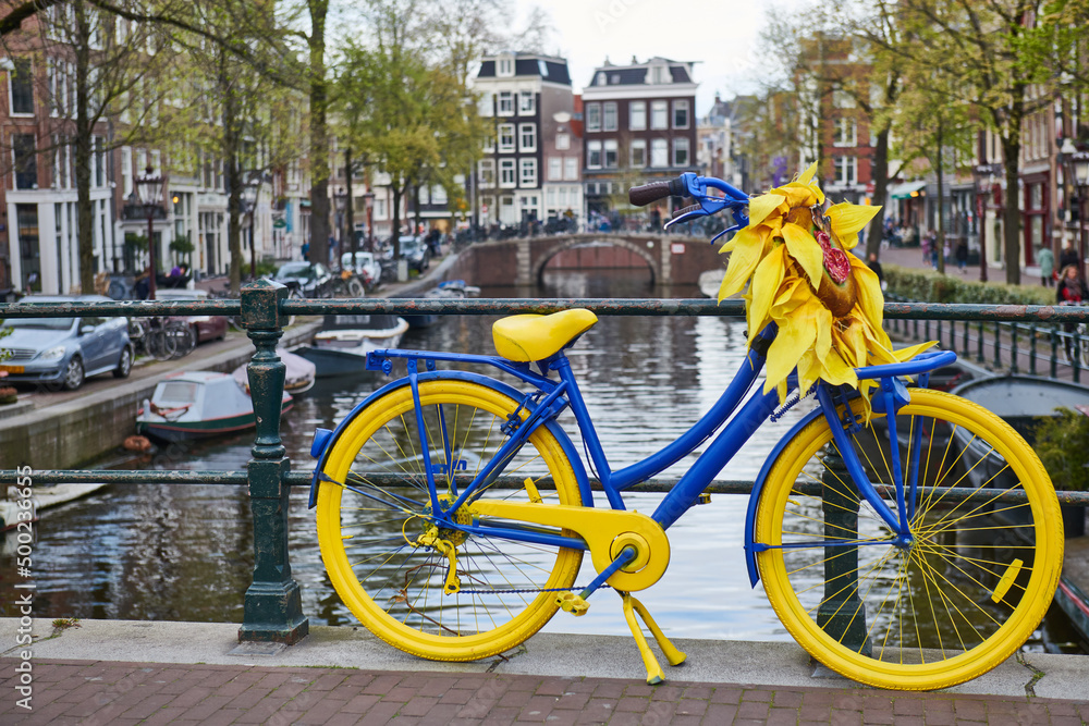 bike on amsterdam bridge street in city