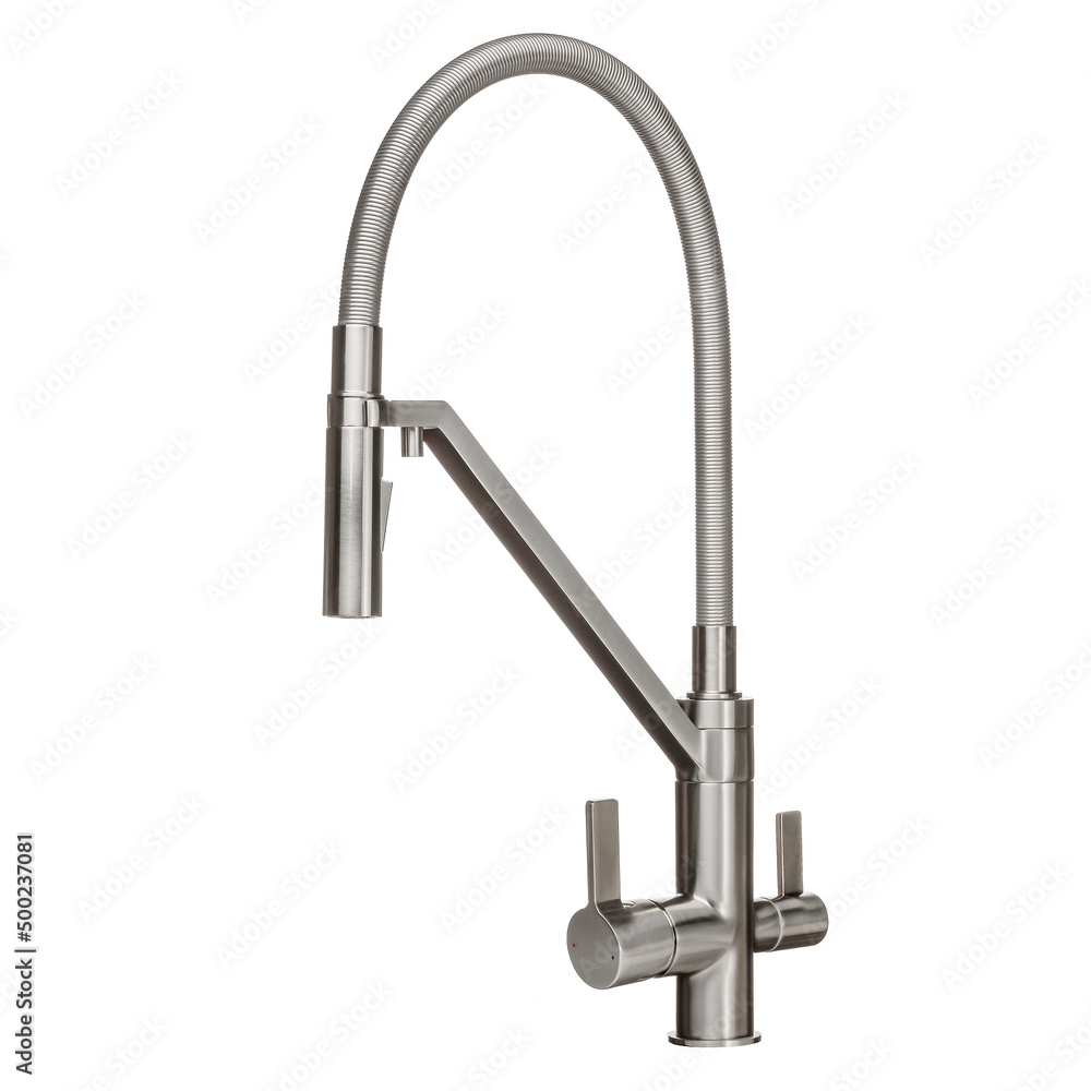Water faucet on a white isolated background. Faucet for washbasin, kitchen, bathroom, shower.