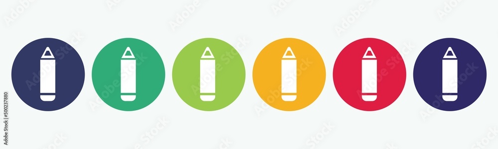 Collection of 6 buttons with pencil icon. Collection of 6 buttons with pencil icon.