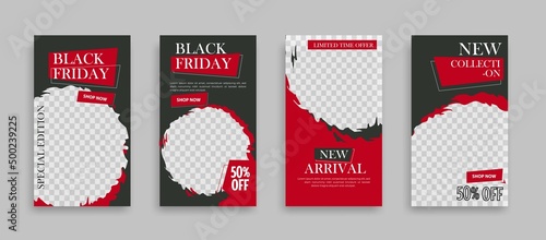 Black friday sosial media post template with red and black background