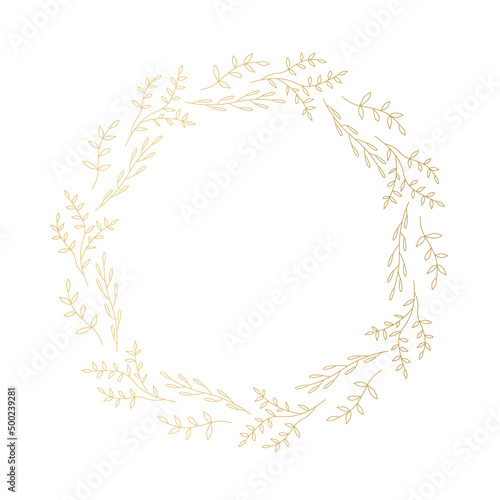 golden floral wreath, garland, tiny twigs- vector illustration
