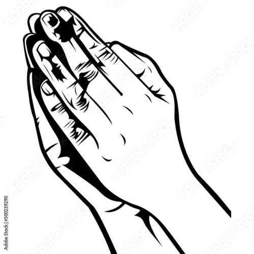 Black and white vector illustration of sorry hand symbol