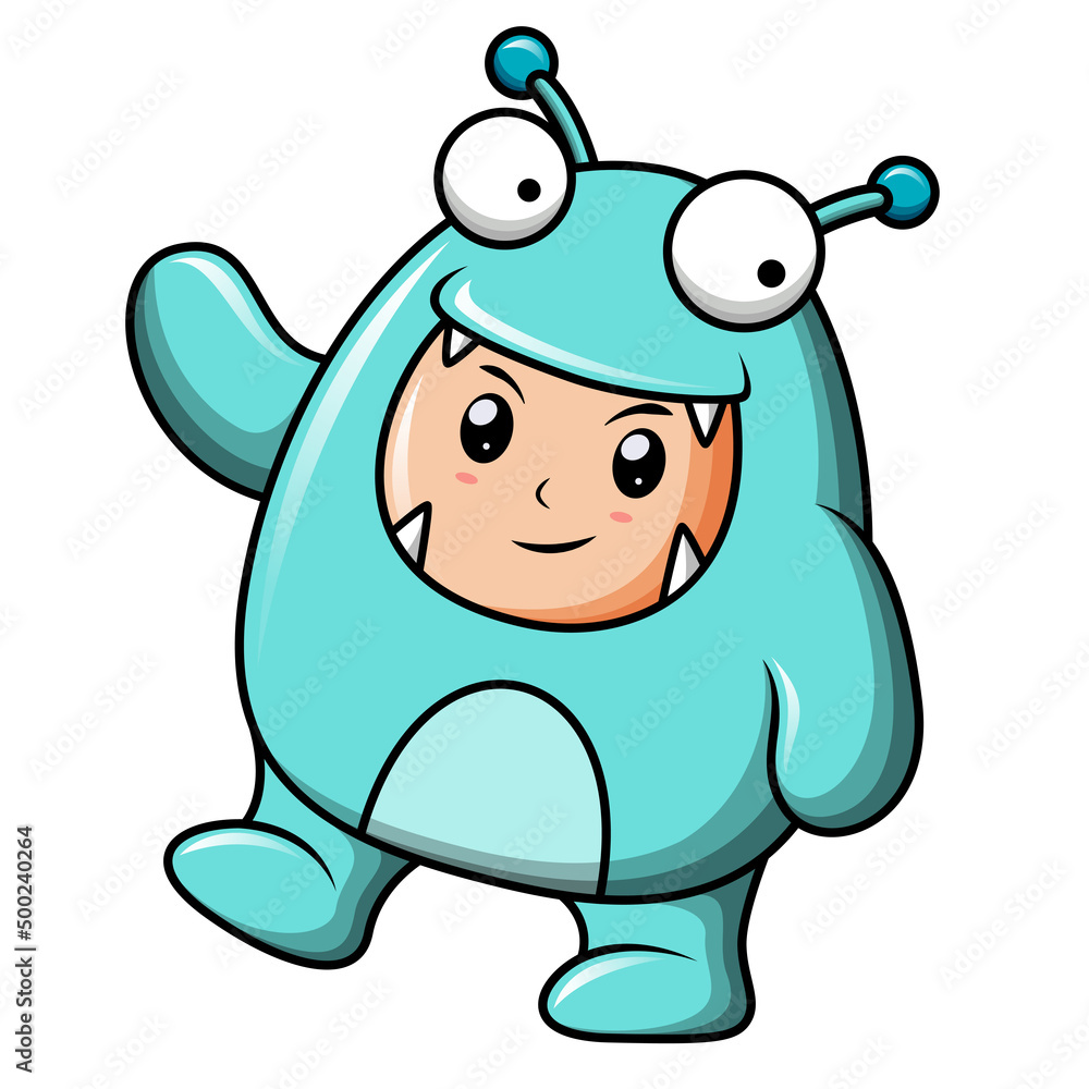 Obraz premium Kids party. Halloween costume. Childrens Masquerade. Colorful cartoon characters. Funny vector illustration. Isolated on white background.