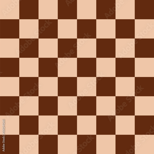 Chess board design template. Brown wooden chessboard seamless background. Vector mockup.