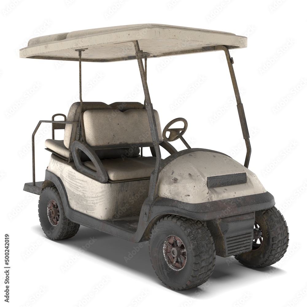 3D Illustration of an Abandoned Golf Cart