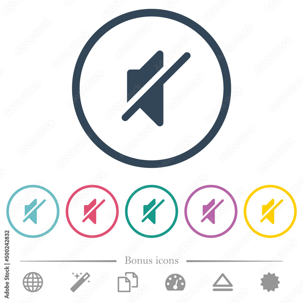 Mute solid flat color icons in round outlines Mute solid flat color icons in round outlines