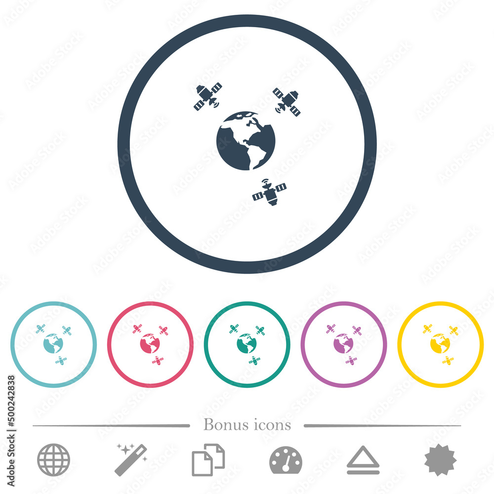 Satellite communication flat color icons in round outlines Satellite communication flat color icons in round outlines