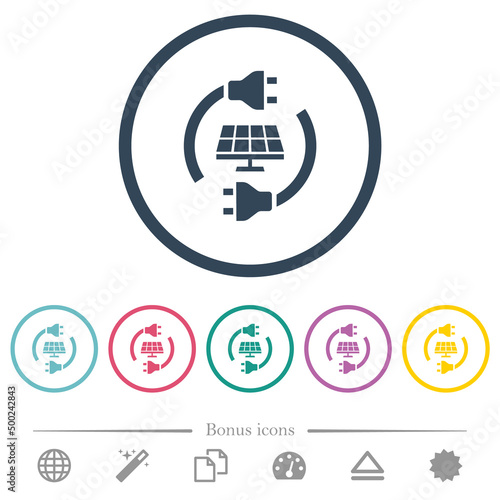 Solar energy flat color icons in round outlines