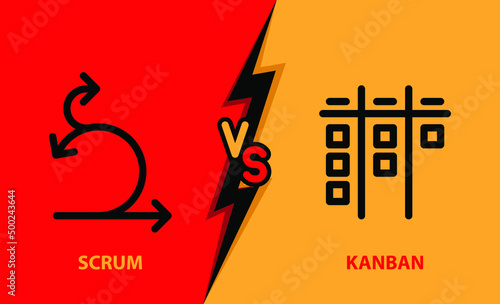 SCRUM vs KANBAN , vector  