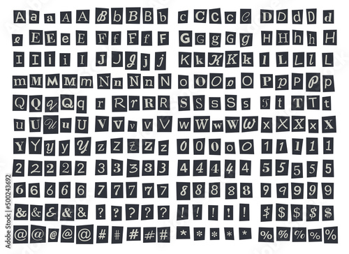 Anonymous Newspaper Letters and Numbers Set. Vector