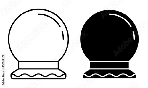 Linear icon, fortune teller magic crystal ball on wooden stand. Divination and foresight of future. Simple black and white vector isolated on white background