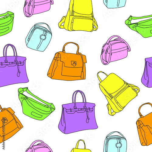Pattern colorful Fashion bags drawn a line art cartoon