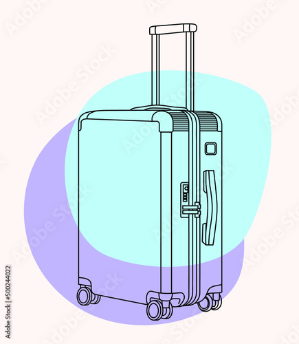 Suitcases drawn black lines on colorful design background