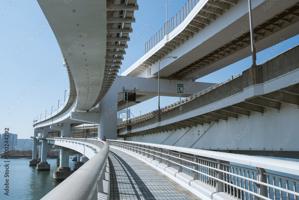 Fototapeta premium Rainbow Bridge Promenade in Tokyo, Japan レインボーブリッジプロムナード（遊歩道） 東京