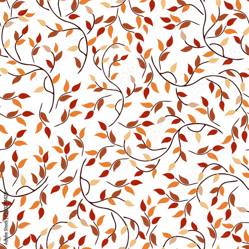 Autumn leaf fall seamless pattern. Cute autumn twigs with orange leaves and decorative graphic design. hand drawn leaves and branches vector background