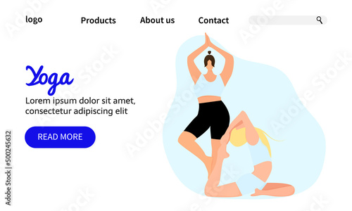 different people, both thin and fat, do yoga. The concept of a banner or a template for a healthy lifestyle landing page. Vector flat illustration