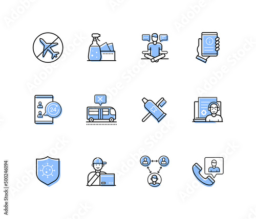 Lockdown during pandemic - modern line design style icons set