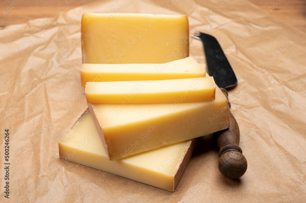 French cheese collection, comte cheese made from unpasteurized cow's milk in Franche-Comte, France