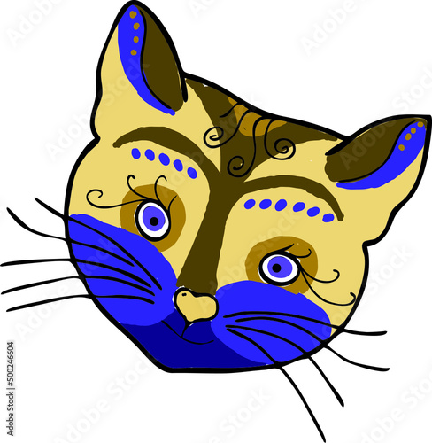 The muzzle of a cat in the folk style.  Vector file for designs.