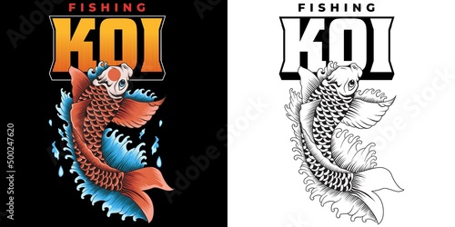 Japanese koi fish colorful template in vintage style isolated vector illustration