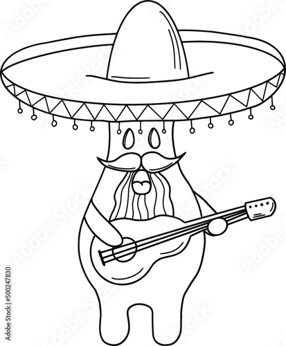 Senior mushroom 

Mushroom, Serenade, song, sings, guitar, Spain, Mexico, sombrero, cheerful, funny, black and white, Cute, bright, children's, picture, drawing, character, fairy tale, miraculous, unu photo