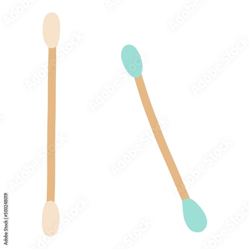 Cotton swabs reusable wood element. Recycling plastic, zero waste and eco bottle and pack