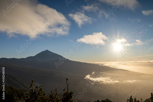 el teide in the clouds at sunset tenerife