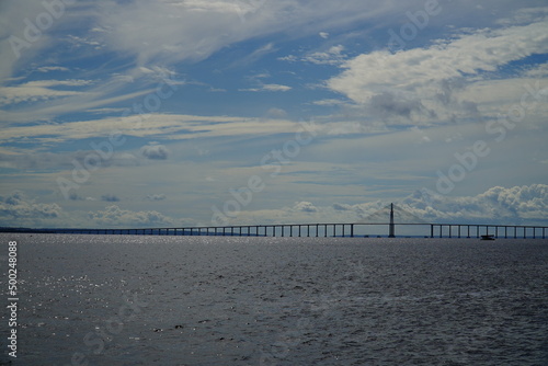 The Rio Negro bridge, cable stayed bridge of the AM 070 highway, opened in 2011. Manaus, Amazon state, Brazil