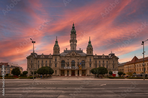 Town Hall of Győr, Hungary at Sunset
