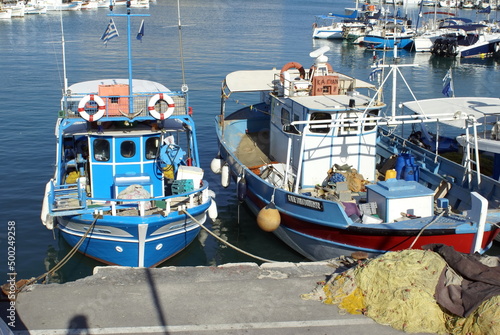 Fishing boats in the harbor in Crete, Greece