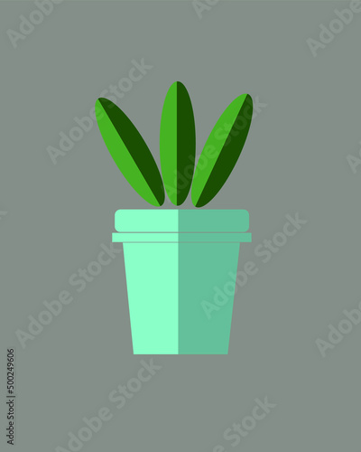 Illustrated Flower pots in front of a Background. Design plant material. Flower pot made of terracotta. Green plants with green leafs. Round pot and normal pot for gardening esp 10