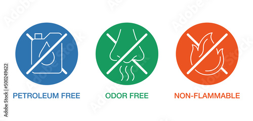3 icons Petroleum free, Odor free, Non-flammable
