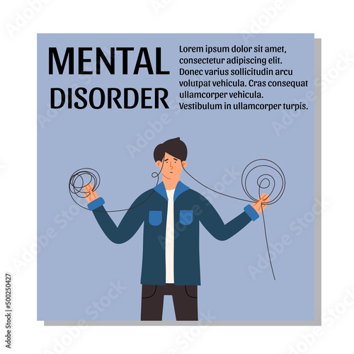 Template with text and a person with a mental disorder. Vector illustration in flat style