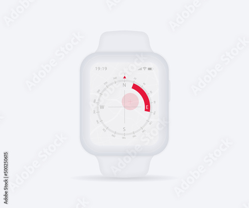 Smartwatch Compass app UI UX GUI concept, Map GPS app on screen navigation, watch weather, application compass for navigator, app map, North West South East navigate technology, Vector illustration