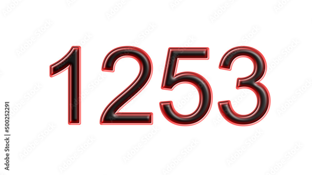 red 1253 number 3d effect white background red 1253 number 3d effect white background