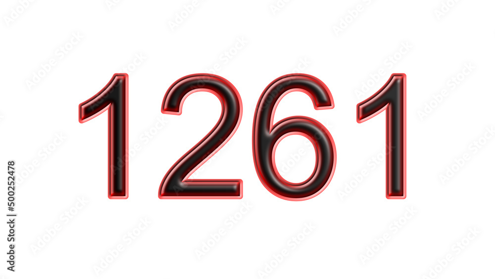 red 1261 number 3d effect white background red 1261 number 3d effect white background