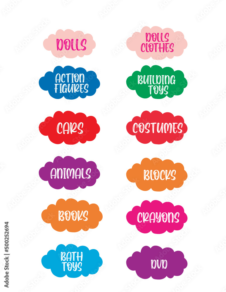 set of colorful sale/toy organization labels