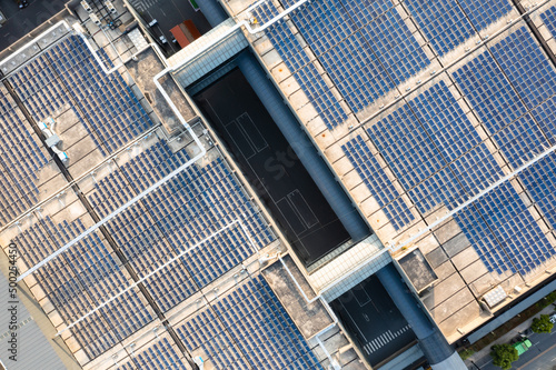 solar panels on factory rooftop