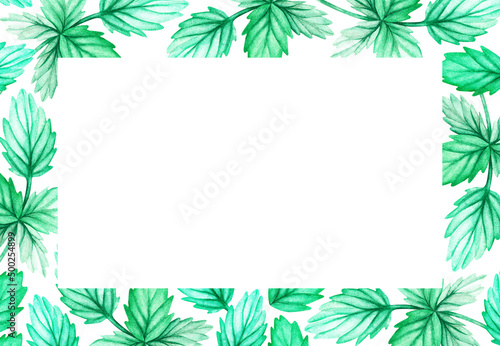 Rectangular frame made of leaves. Watercolor illustration Isolated on a white background.For design.