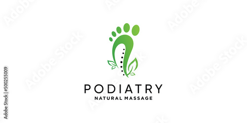 Podiatry natural massage logo with leaf and unique concept Premium Vector