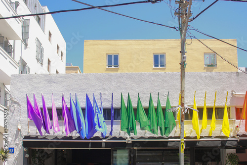 Building with a rainbow flag on the facade