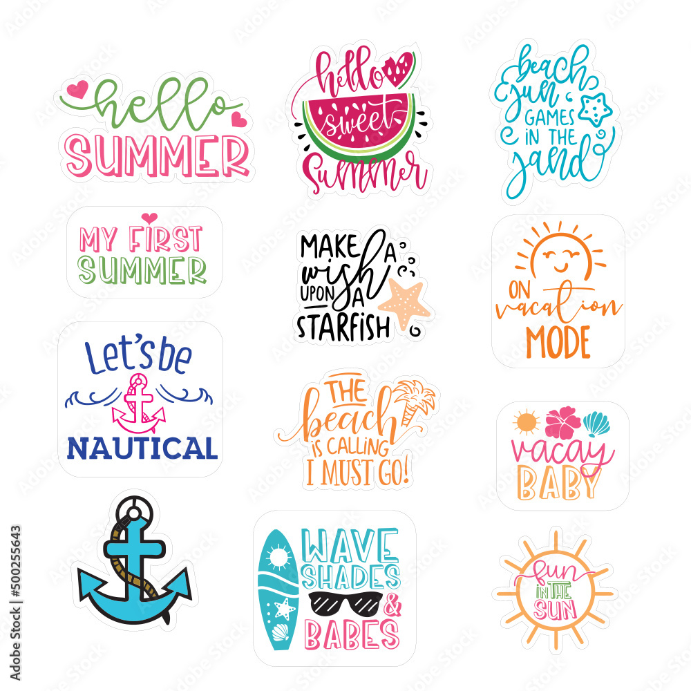 Set of Summer Beach Digital Stickers 