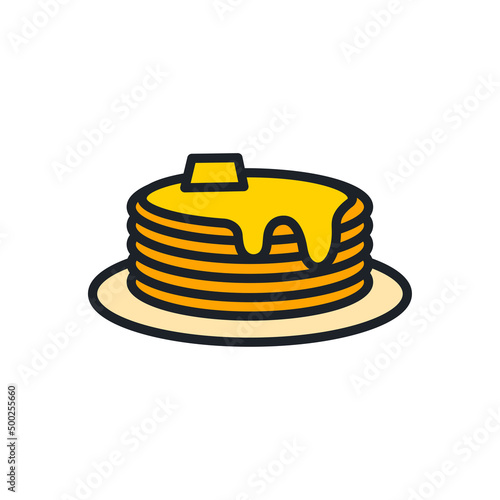 Pancakes isolated line color icon. Bakery line icons
