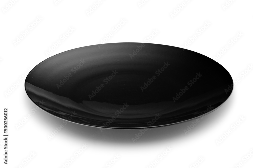 Simple black round dinner plate, isolated Simple black round dinner plate, isolated
