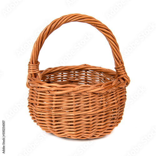 Wicker brown basket isolated on the white background