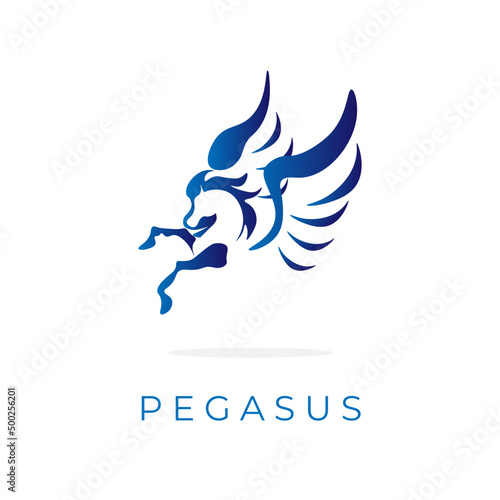 Strong and muscular pegasus illustration logo in blue color