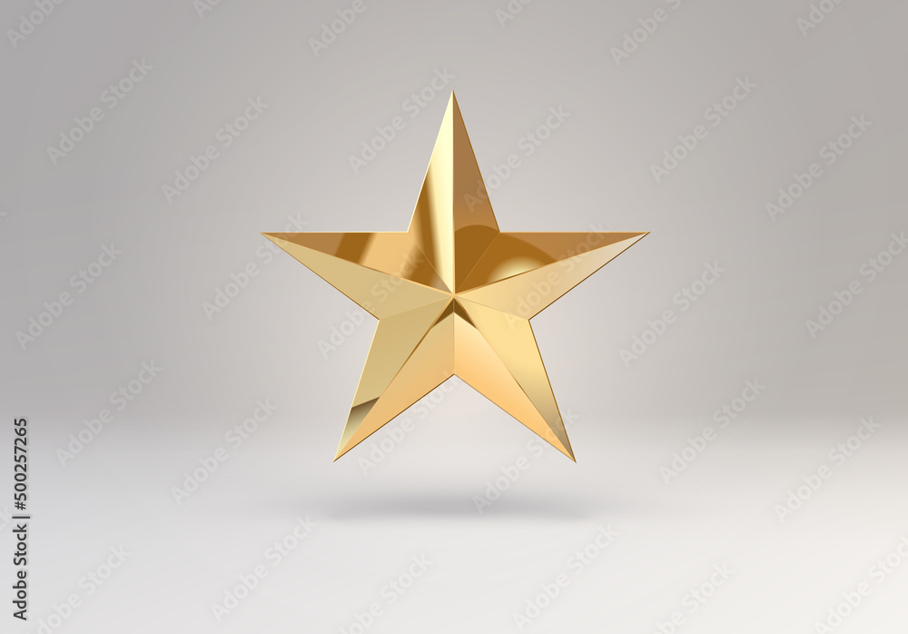 Obraz premium 3D vector star element or simple golden shape. Shiny object with reflections made of gold..